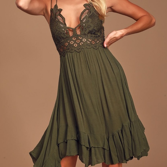 Free People Dresses & Skirts - Free People Adella Slip Olive Green Lace Dress